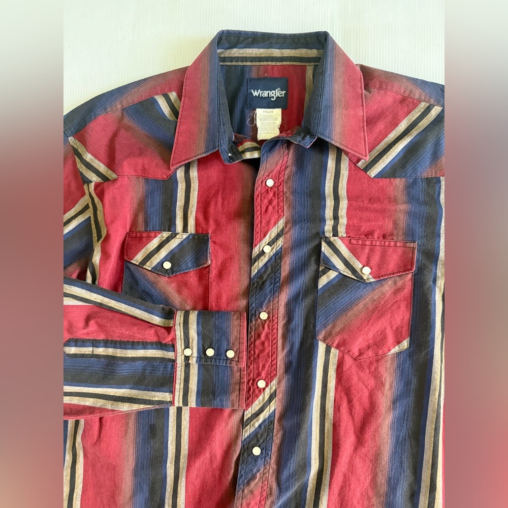 Wrangler Western Shirt Mens 2XL Blue Purple Striped Pearl‎ Snap Cowboy Rodeo